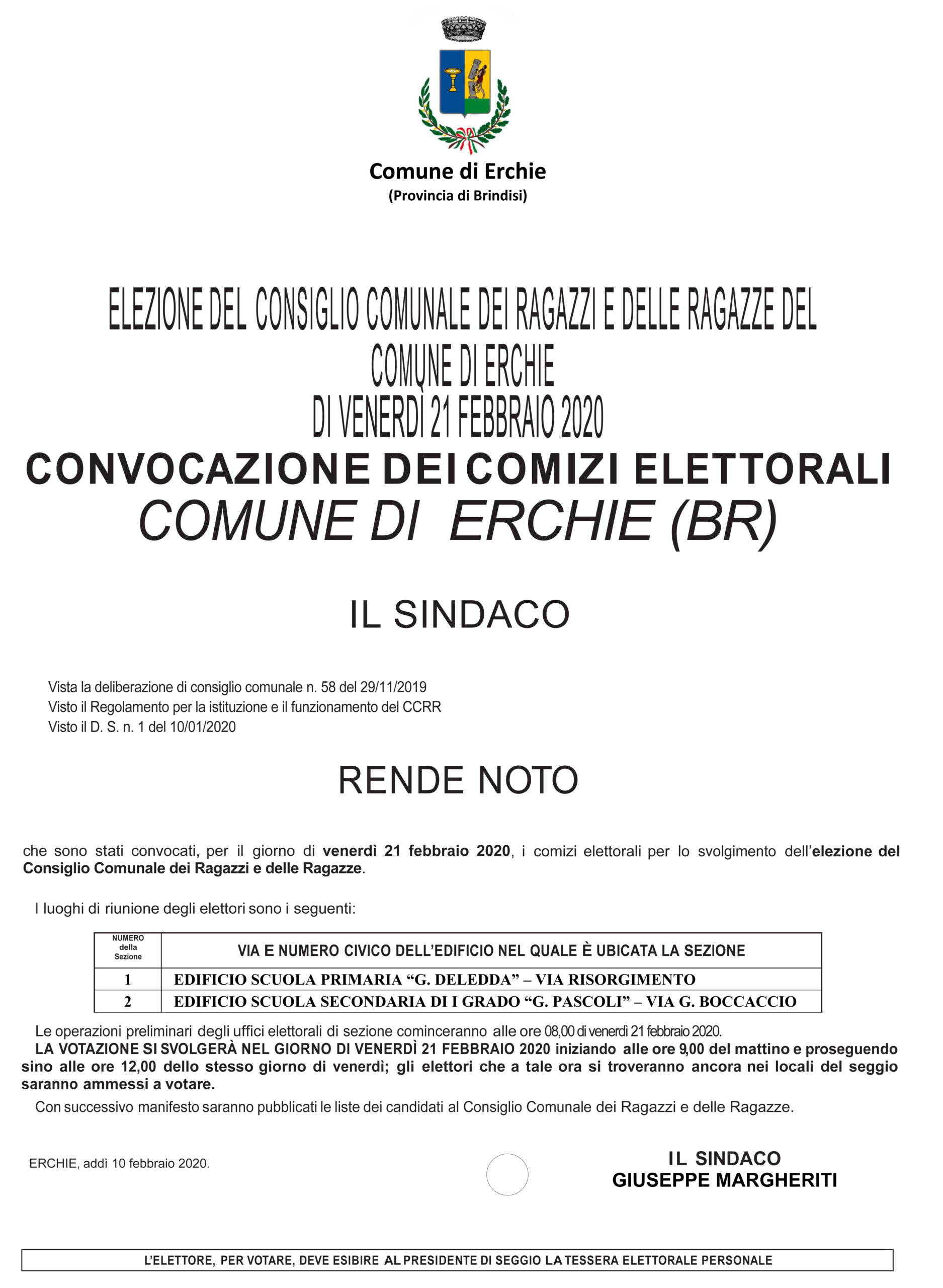 MANIFESTO CONVOCAZIONE COMIZI